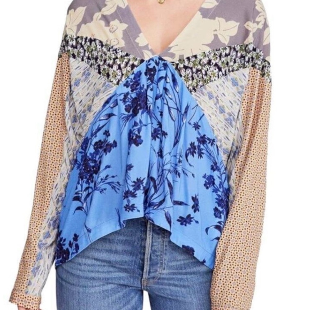 Free People Aloha State of Mind Long Dolman Sleeve V-Neck Boho Blouse Size M